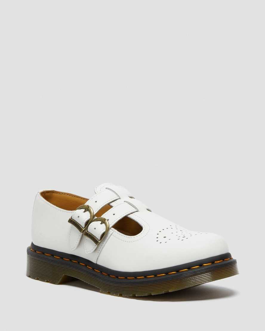 Dr. Martens 8065 Smooth Lær Mary Janes Dame Hvite [3567YUWKO]